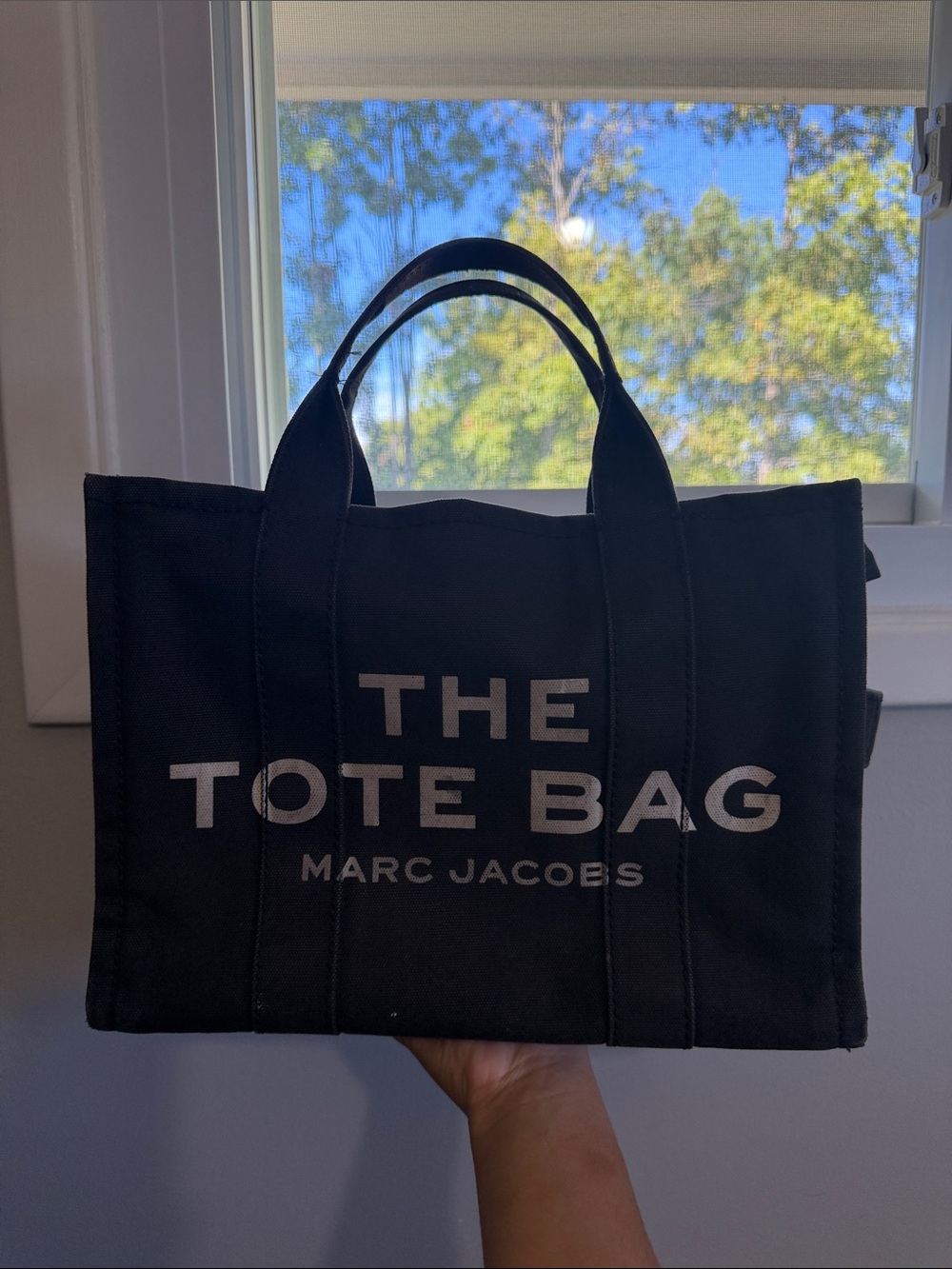 Marc Jacobs Black Canvas The Tote Bag with White Logo
